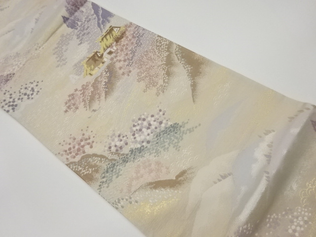 JAPANESE KIMONO / VINTAGE FUKURO OBI / WOVEN HOUSE & MOUNTAINS